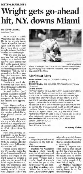 Wright Gets Go-Ahead Hit, N.Y. Downs Miami
