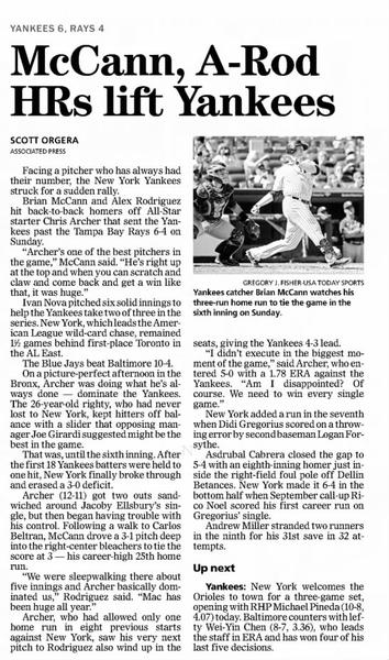 McCann, A-Rod HRs Lift Yankees