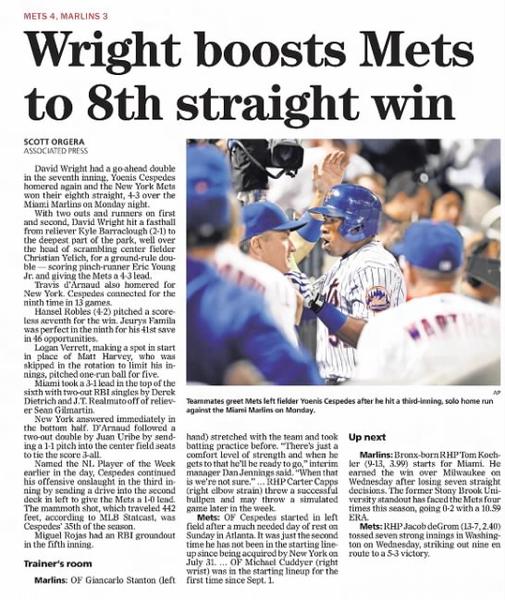 Wright Boosts Mets to 8th Straight Win