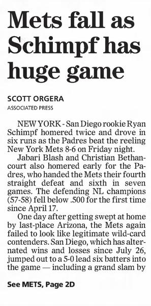 Mets Fall as Schimpf Has Huge Game (1 of 2)