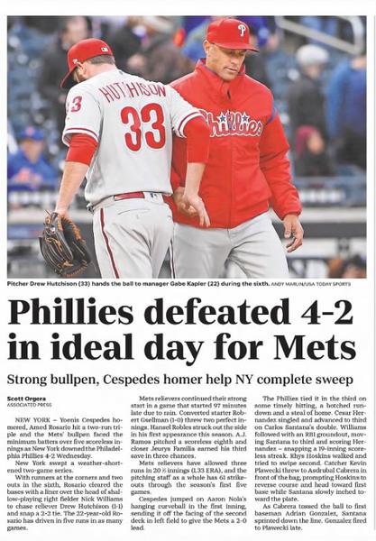 Phillies Defeated 4-2 in Ideal Day for Mets