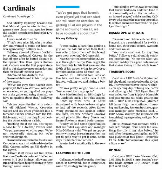 Cespedes HR, Mets Top Cards for First 2-0 Start Since 2013 (2 of 2)