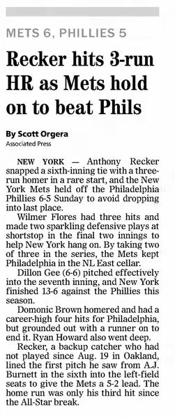 Recker Hits 3-run HR as Mets Hold on to Beat Phils